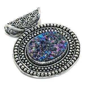 VINTAGE LOOK STERLING SILVER TITANIUM DRUZY PENDANT